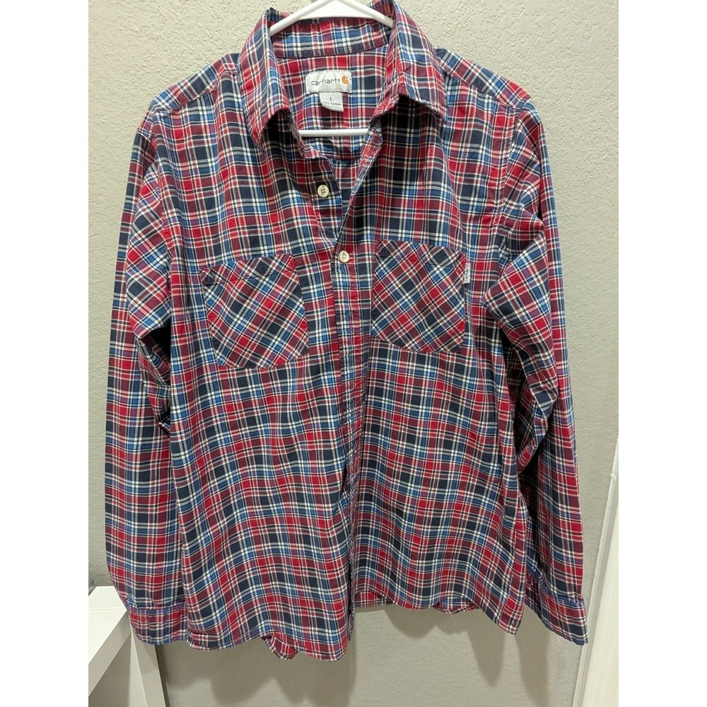 Carhartt Red and Blue Plaid Button-Up long sleeve Shirt L